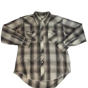 Wrangler Vintage Pear Snap Brown Plaid 1970s Western Dagger Collar Cowboy